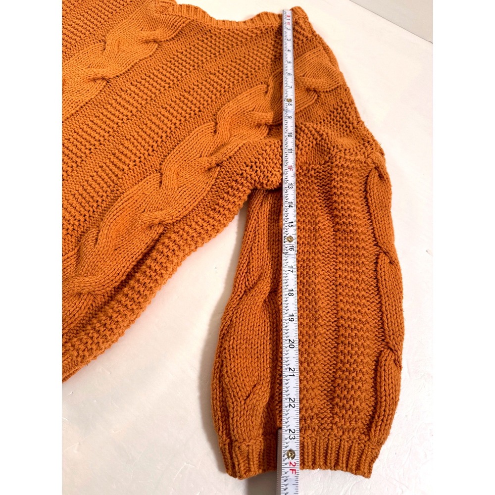Mustard Orange Chunky Cable Knit V-Neck Oversized Sweater Womens‎ Relaxed Fit - Picture 7 of 12
